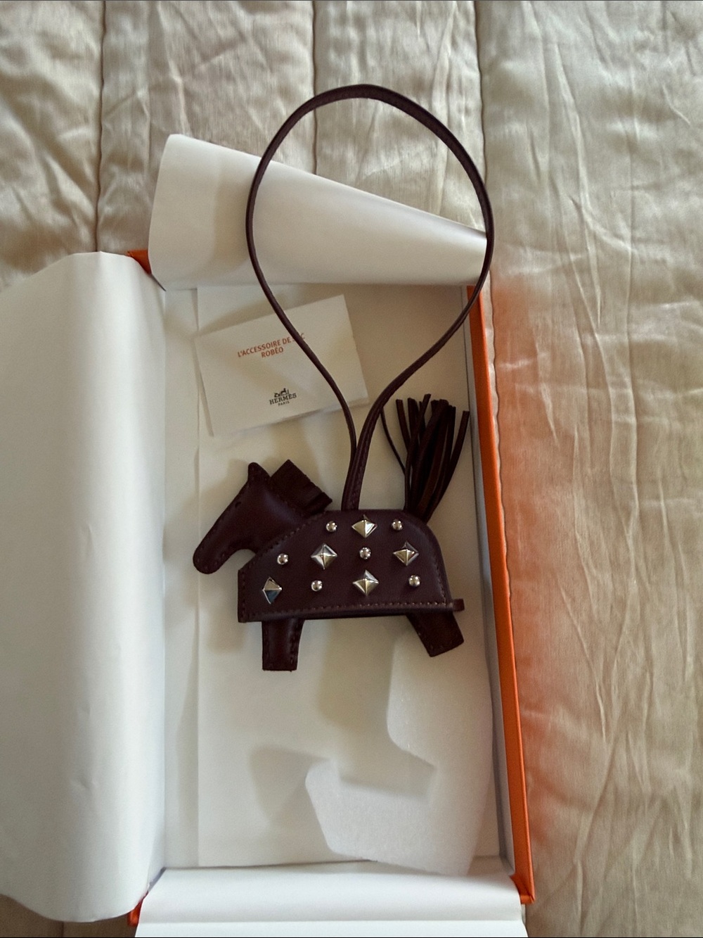 Hermes Brown Rodeo Robeo Bag Charm - Studded Horse Leather Accessory
